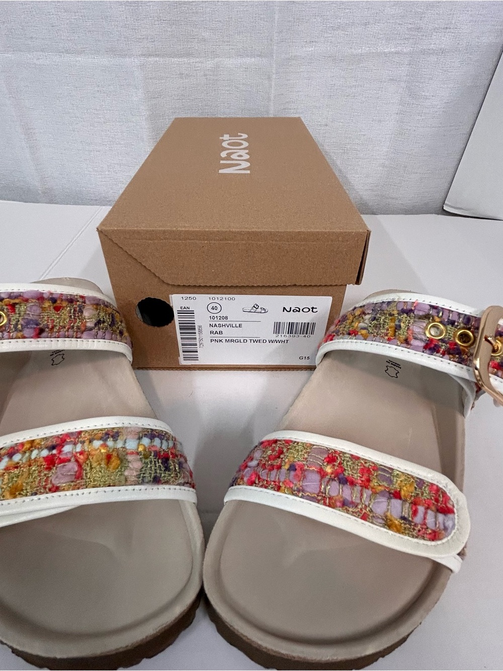 Naot Nashville Pink Multi Tweed Double-Strap Slide